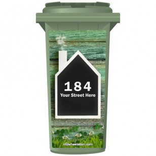 Your House Number Or Name & Street Name On A House Shaped Chalkboard Wheelie Bin Sticker Panel